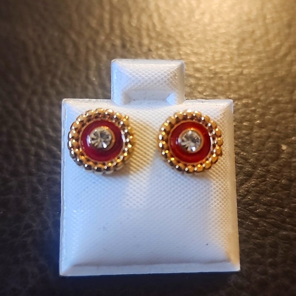 18k gold plated Red Diamond stud earrings